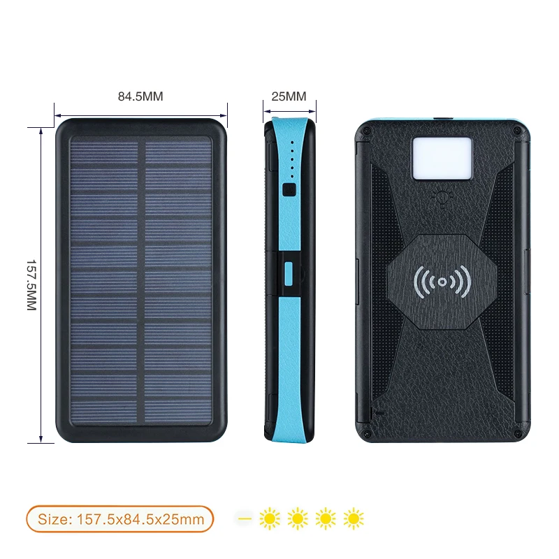 20000mAh Qi Беспроводное зарядное устройство на солнечной панели зарядное устройство портативное наружное складное водонепроницаемое СВЕТОДИОДНЫЙ Солнечное зарядное устройство для телефонов