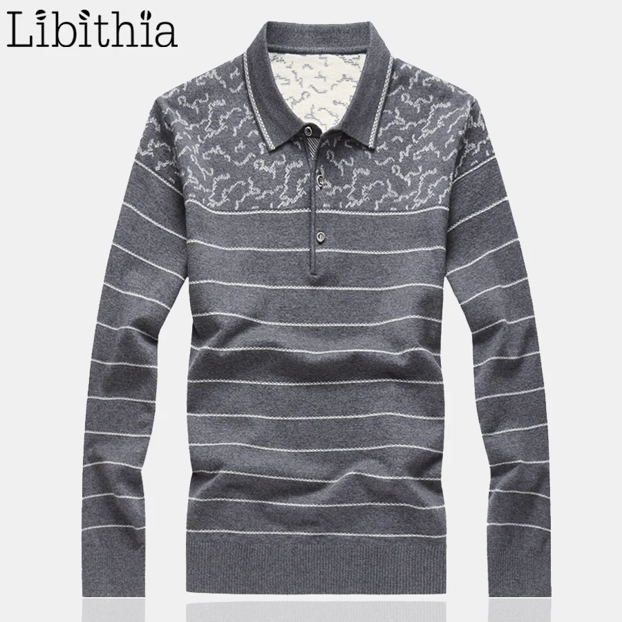 

Mens Wool Sweaters Striped Slim Fit Turn-down Collar Good Quality Autumn Clothing Blusa Masculina Sueter Large Size M-8XL K398