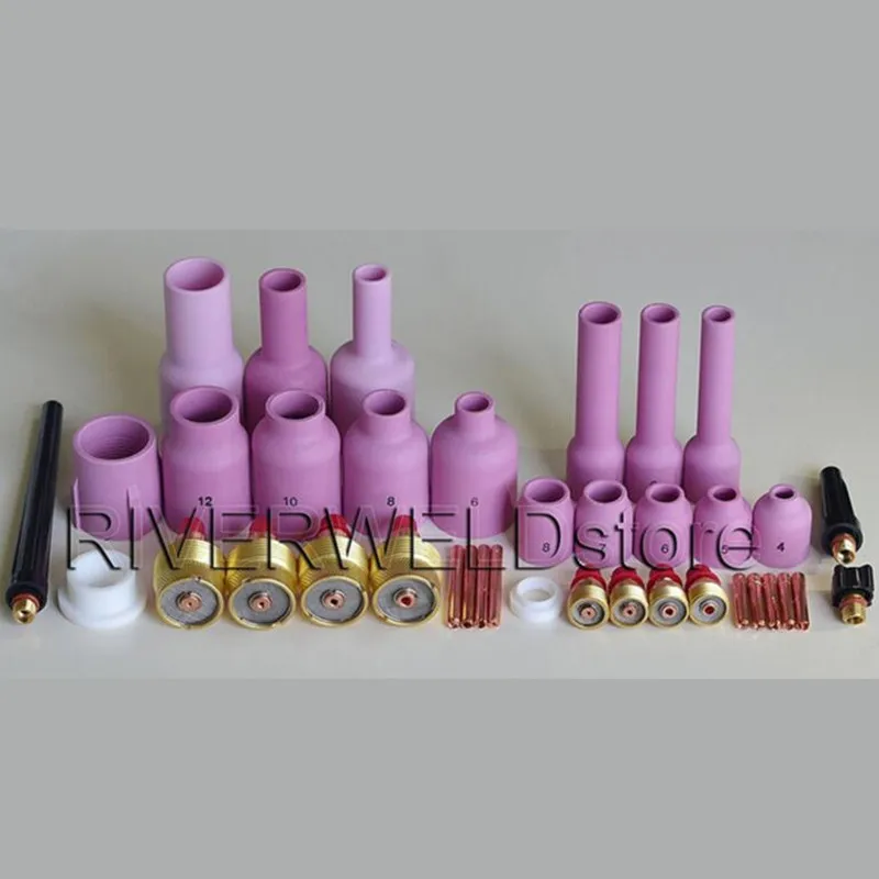 

TIG KIT Gas Lens Collet Body Back Cap & Ceramic Cup Consumables Accessories Fit TIG Welding Torch SR WP 9 20 25, 38pcs