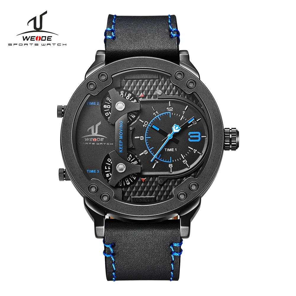 WEIDE Брендовые мужские спортивные часы черные кварцевые ремешок из натуральной