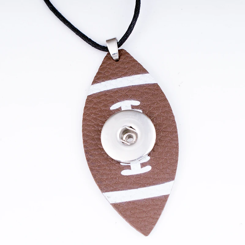 

FH1953 USA sport football water drop PU Leather 18mm snap button earrings necklace