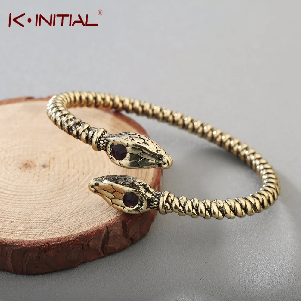 Kinitial Viking Bracelet Bangle Double Snake Head Twist Norse Jewelry