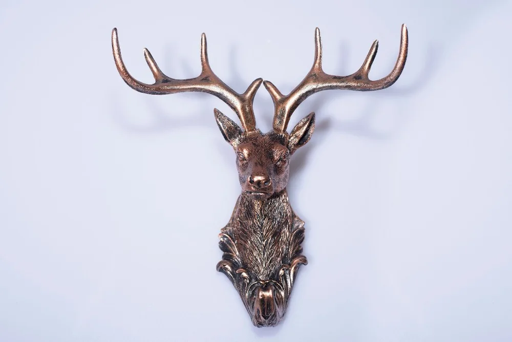 Creative animal head decorative hooks Living room wall key coat hat hook simulation of deer head pendant stereo decoration
