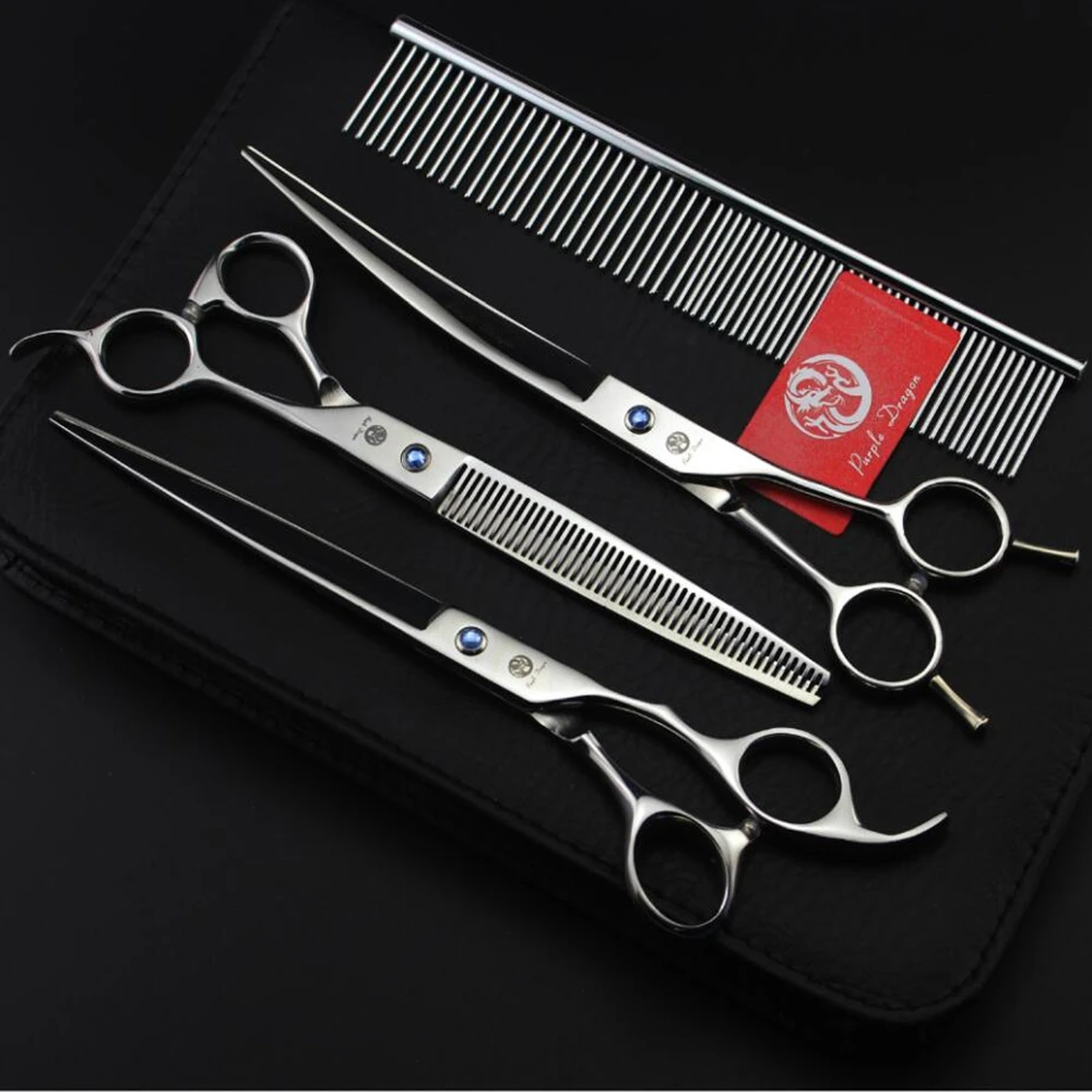 

8" Professional Pet Grooming Scissors Set Premium Sharp Edge Cat Dog Fur Trimmer Hair Cutting + Curved +Thinning Shears+Comb Bag