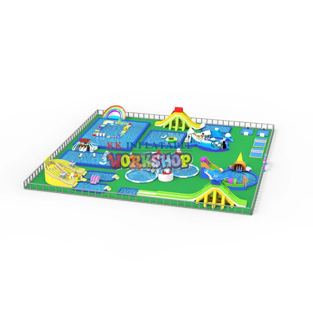 Large land mobile inflatable water park combination,water games,water Slide inflatable aqua amusement park for sale 1