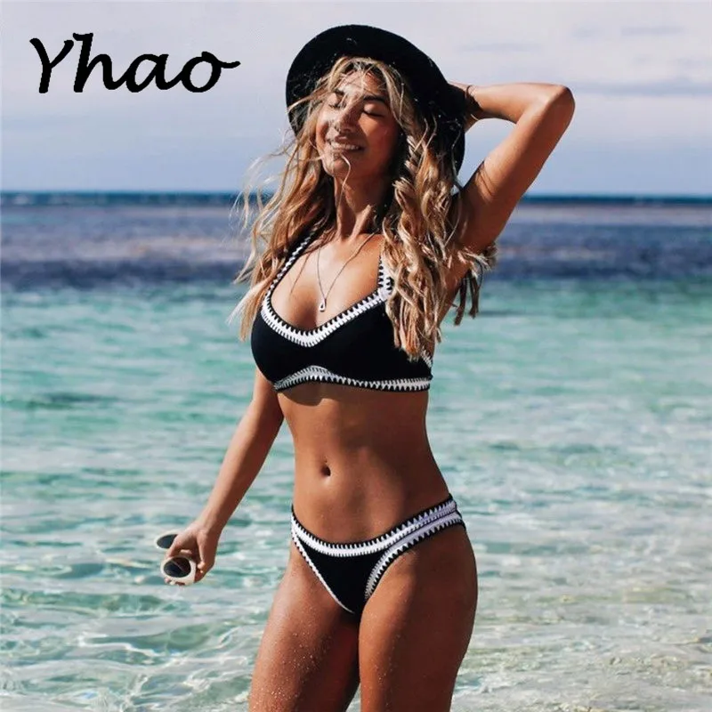 

Women Sexy Solid Bikini Set Summer Push-up UnPadded Bra Swimsuit Swimwear Triangle Bather Suit Swimming Suit Black Biquin 2019