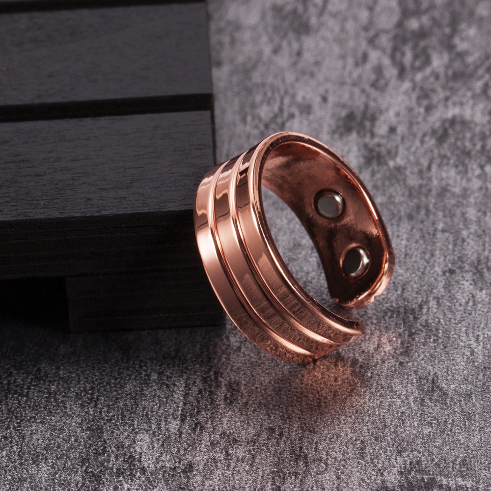 Vinterly Magnetic Copper Rings Men 8.5mm Wide Trendy Health Energy Cuff Adjustable Wedding Bands Ring for Arthritis Pain Relief finger ring adjustable rings wedding rings wedding ring