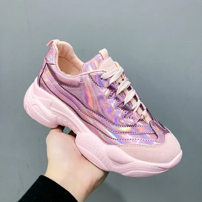 

Women's Chunky Sneakers Fashion Women Platform Shoes Lace Up Pink Vulcanize Shoes Womens Female Trainers