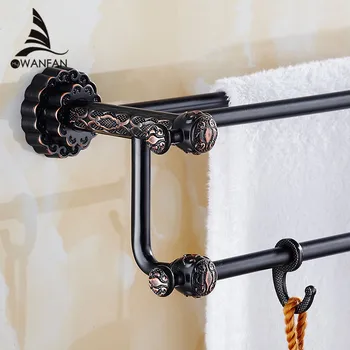 

Towel Bars Modern Style Wall Mounted Double Towel Brass Shelf Storage Hanger Bathroom Accessorie Towel Rack with Hooks FE-8602