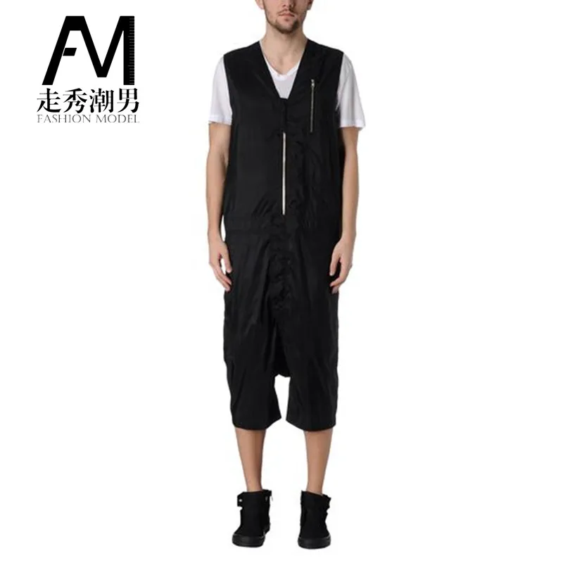 27-44！Big yards men's trousers summer men's clothing one piece   hip-hop overalls coverall costume male  bodysuit