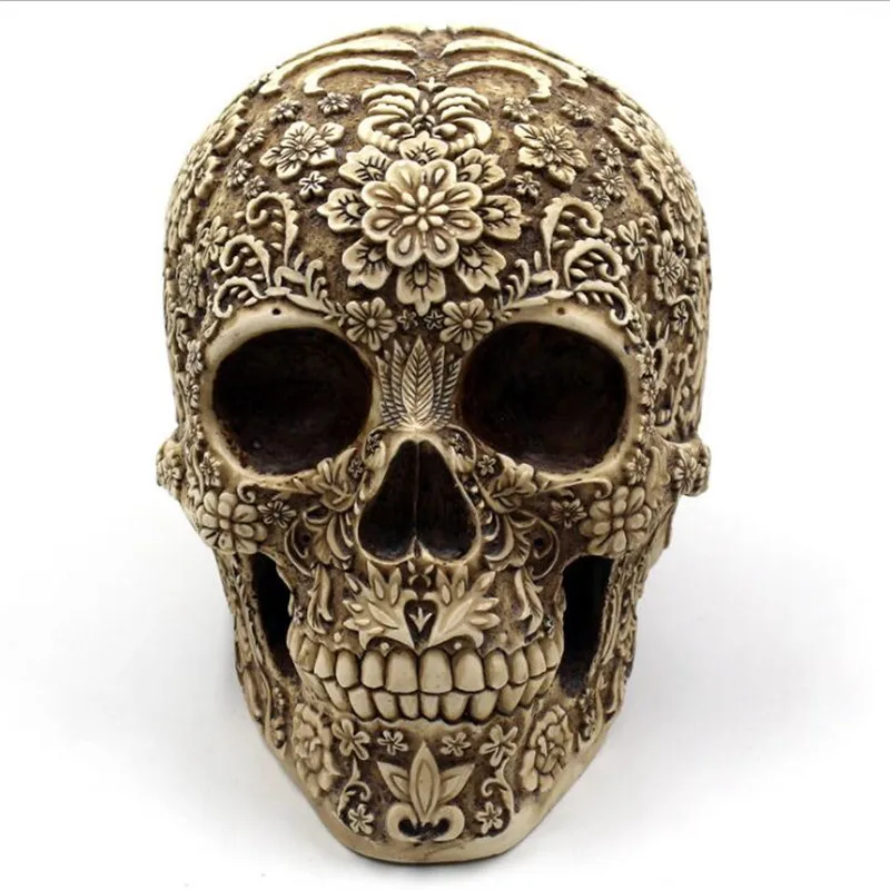 

Patterned Skull Resin Ornaments Halloween Spoof Props Europe Horror Retro Face Decorations