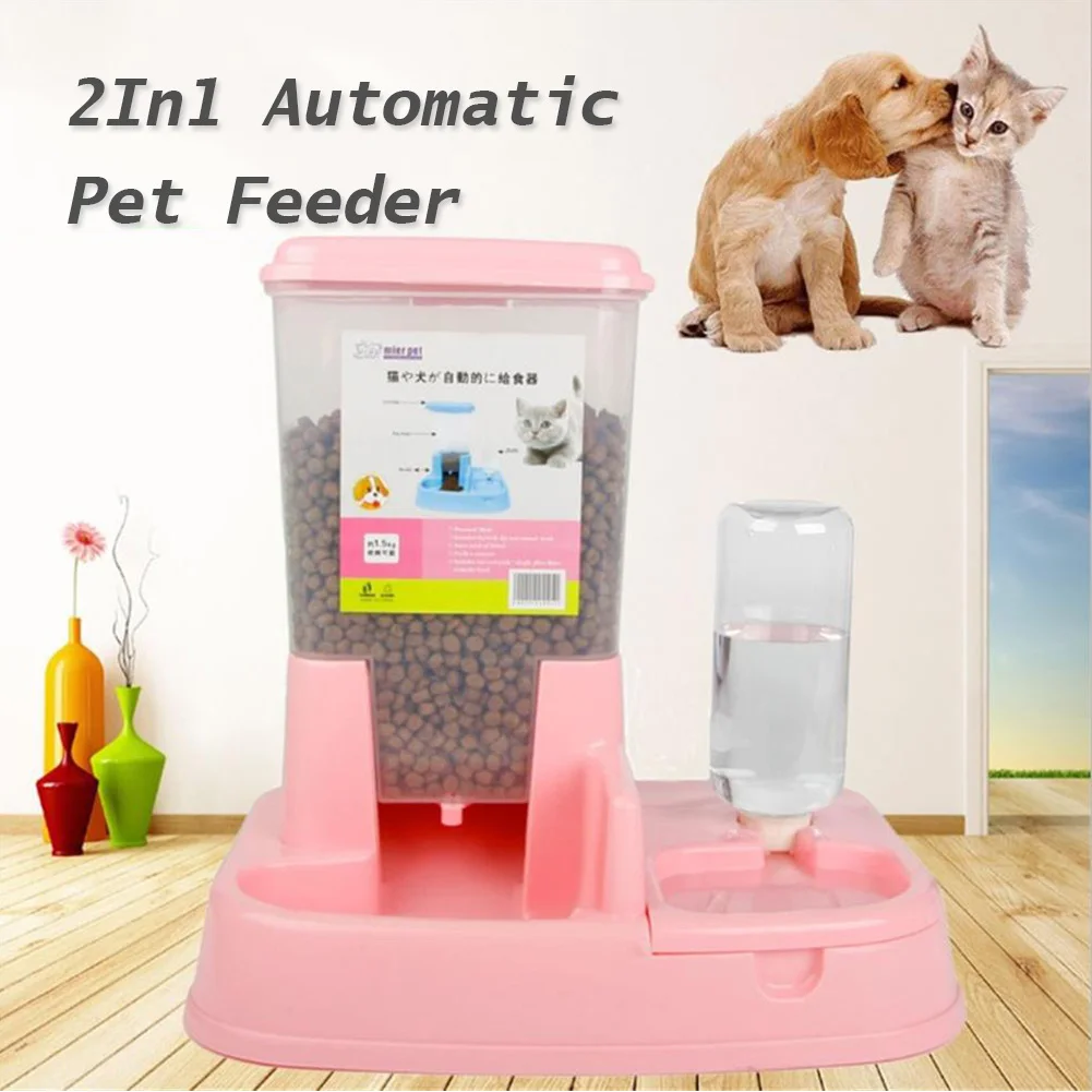 

New 2 In 1 Detachable Automatic Pet Feeder Water Dispenser Cats Dogs Feeding Tool Water Bottle Pet Products Cats Supplies