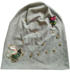 B-17918 Мода 100% хлопок хорошая эластичная вязаная Пчела и шапки-бини с кристаллами металлическая шляпа панка дизайн на заказ