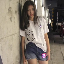 Новинка, модная летняя футболка, Женская хлопковая Удобная футболка, женская одежда, светящаяся футболка, светодиодный MVNS-T0009