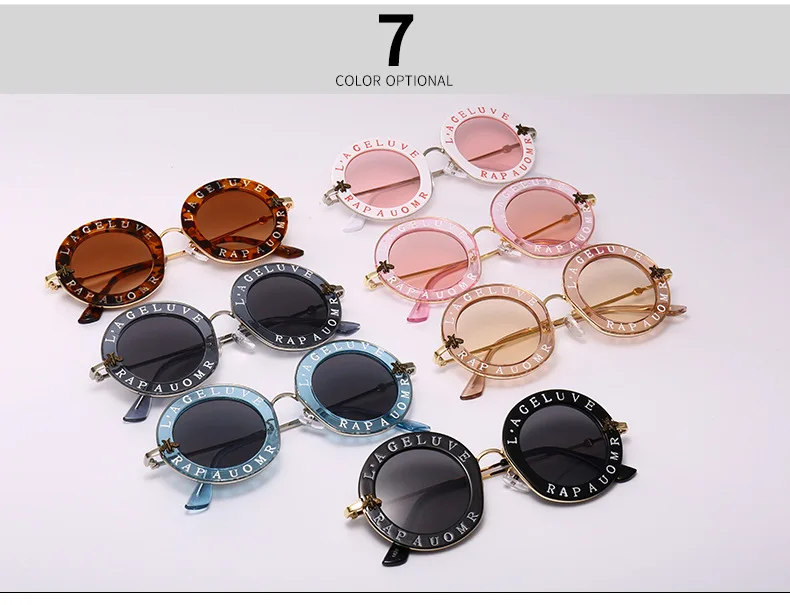 round sunglasses women WarBLade Retro Round English Letters Little Bees Sunglasses Fashion Brand Designer Metal Frame Sun Glasses Women Shades Oculos women's sunglasses