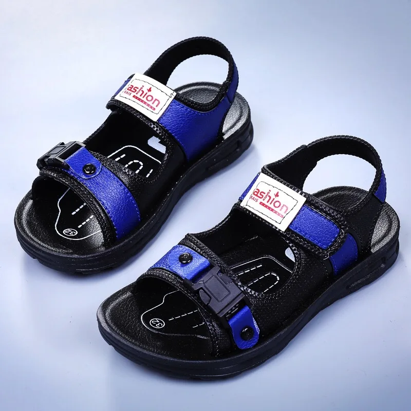 Летние сандалии для маленьких мальчиков; Детские пляжные сандалии с резиновой подошвой; нескользящая детская обувь; спортивная обувь для путешествий; EU7.5-12; Повседневная модная обувь - Цвет: Черный