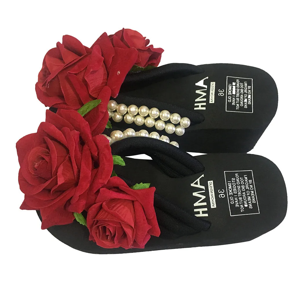 YOUYEDIAN Женская обувь на платформе вьетнамки тапочки пляжная обувь девушек Жемчужина цветочные Летние босоножки на танкетке Вьетнамки# w30