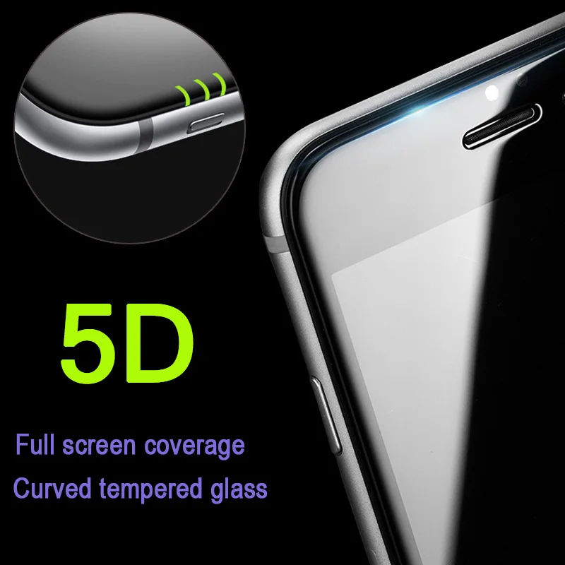 

5D Tempered Glass for iPhone 7 8 Curved Edge Full Cover For iPhone X Protective Screen Protector for iPhone 6 6S 7 8 Plus