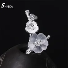 SHNCA Fine Jewelry Genuine 100% 925 Sterling Silver Jewelry Crystal Plum Flowers Brooch Fashion Pins Brooches For Women F019