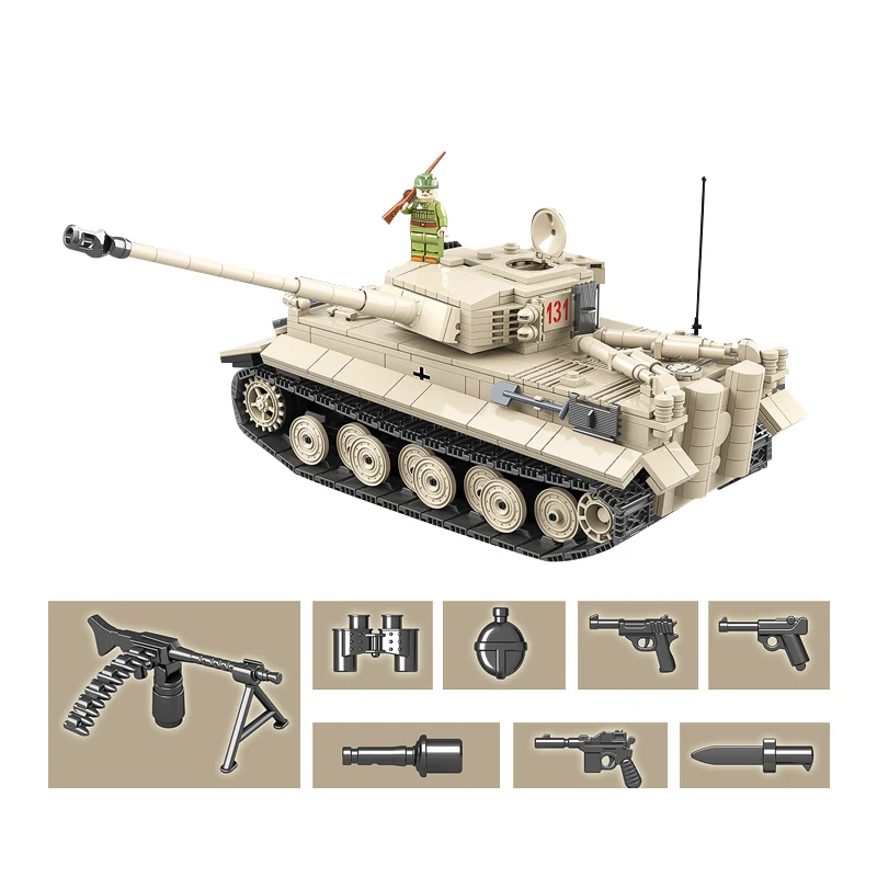 

Military German King Tiger 131 Tank Building Blocks Legoings WW2 Army Soldier Weapon 1018 Pcs Bricks Kits Education Toys for Boy