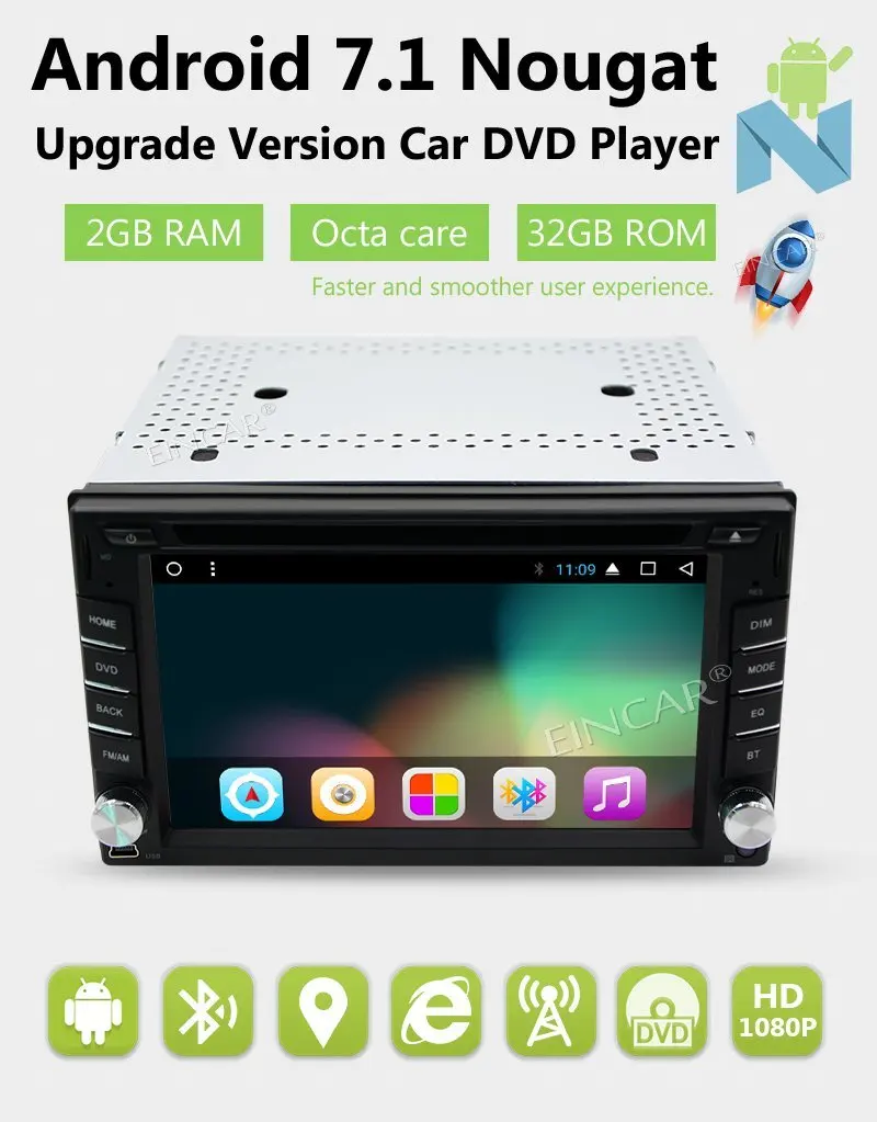 1080 P видео 6.2 ''Android 7.1 dvd плеер автомобиля двойной DIN в тире Bluetooth Стерео