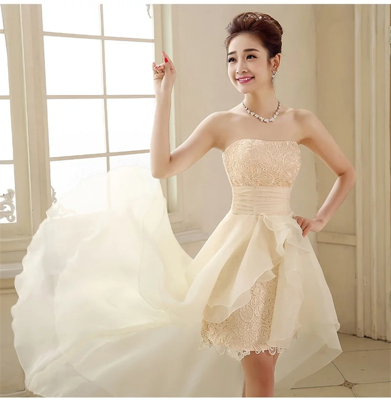

New Evening Dresses Elegant Strapless Bride Gown with Lace High Low Ball Prom Party Homecoming/Graduation Formal Dress