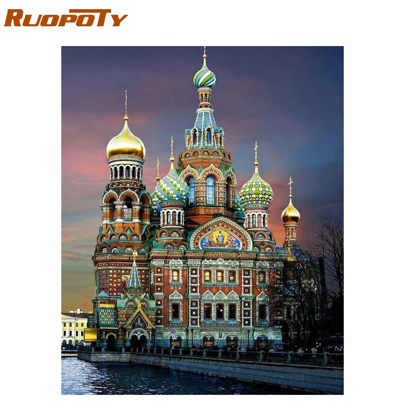 

RUOPOTY 60x75cm Castle Frame Diy Painting By Numbers Landscape Acrylic Paint By Number Wall Art Picture Handpainted For Home Art