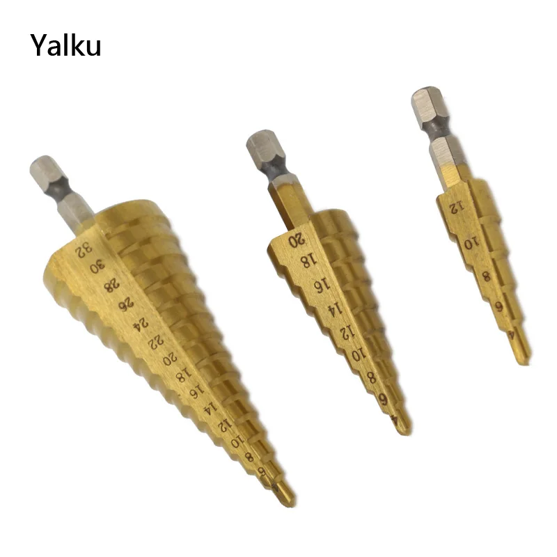 Yalku Drill Taper Power Tools 4 12/20/32mm Step Drill Bit Metal HSS Steel Cone Step Drill