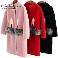 Женское зимнее пальто с натуральным мехом, куртки, Осень-зима, розовое шерстяное пальто с мехом, длинная парка, теплая верхняя одежда, casaco feminino