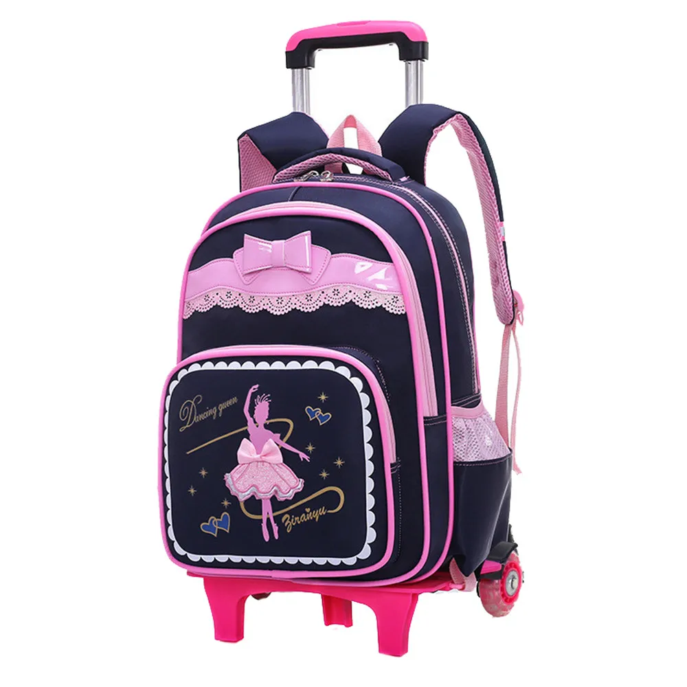 US $31.80 Cartoon 2 Wheels Girls Trolley School Bags Backpack Detachable Children Rolling Book Bag Waterproof Travel Bags Mochila