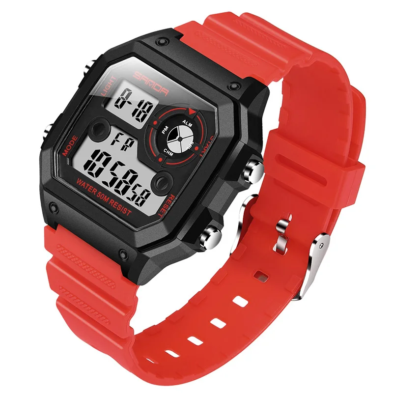SANDA Брендовые мужские спортивные часы модные Chronos обратного отсчета мужские водонепроницаемые светодиодный цифровые часы мужские военные часы Relogio Masculino - Цвет: Красный