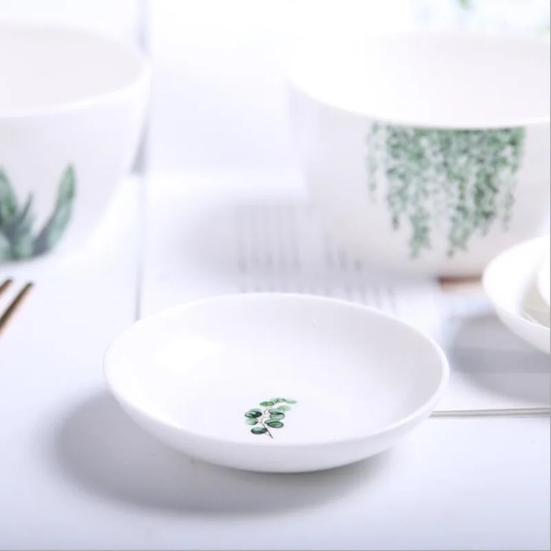 1PC Green plants Mini Size Pigments Ceramics Soy Dish Sauce Vinegar Jam Dishes Kitchen Small Plate Tableware Novelty Gift