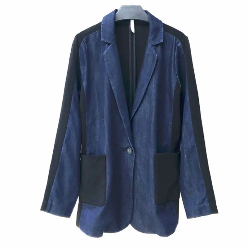 

[EWQ] 2019 Autumn New Long-sleeved Denim Loose Cotton Loose Fashion Trend Women Jacket Patchwork Wild Casual Suit Coat QJ93305