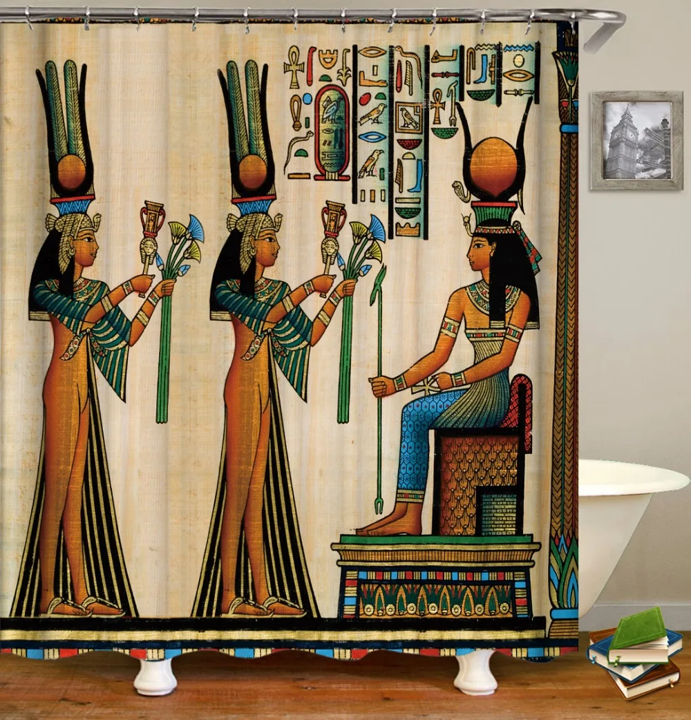 

Novelty Egyptian Papyrus Toten Shower Curtain Ethnic Ancient Egypt Symbol Mural Bathroom Curtains Retro Cultural Art Decor Gifts