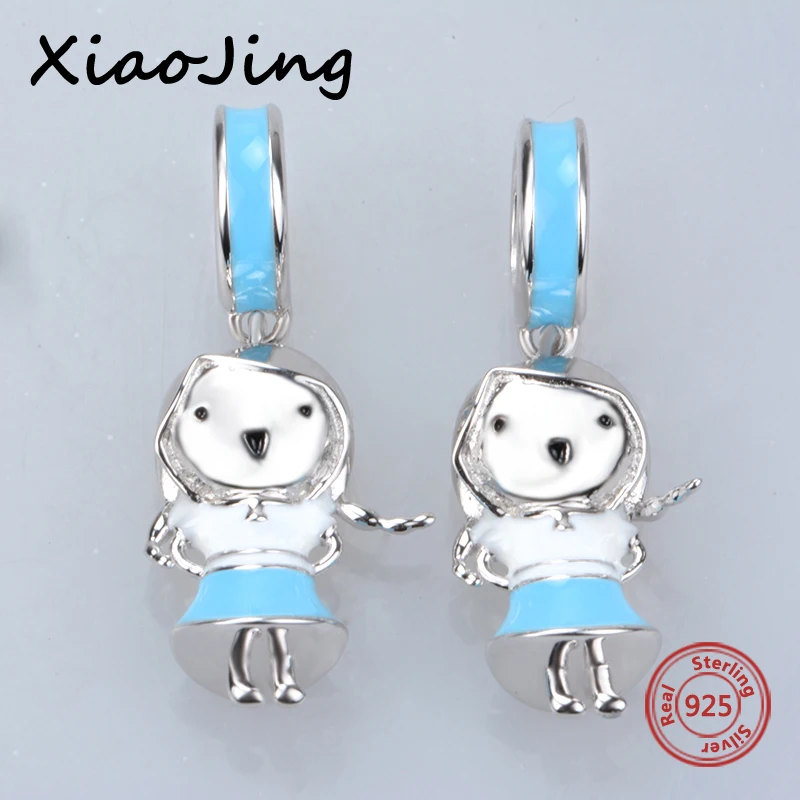 

Fit Original Pandora Bracelets Authentic New Collection 925 Sterling Silver Blue Dress Enamel Girl Charm Beads Jewelry Gifts