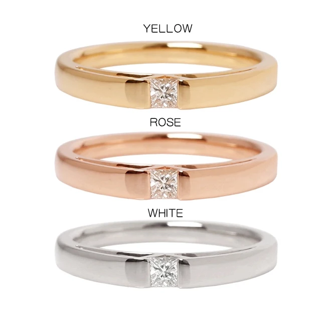 Caimao Solid 9kt Gold Tension Set Natural Princess Cut Diamond Engagement Wedding Ring for Unisex Simple Design