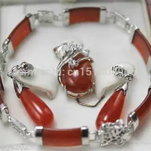 Горячая Распродажа красивый красный нефритовый браслет серьги кольцо
