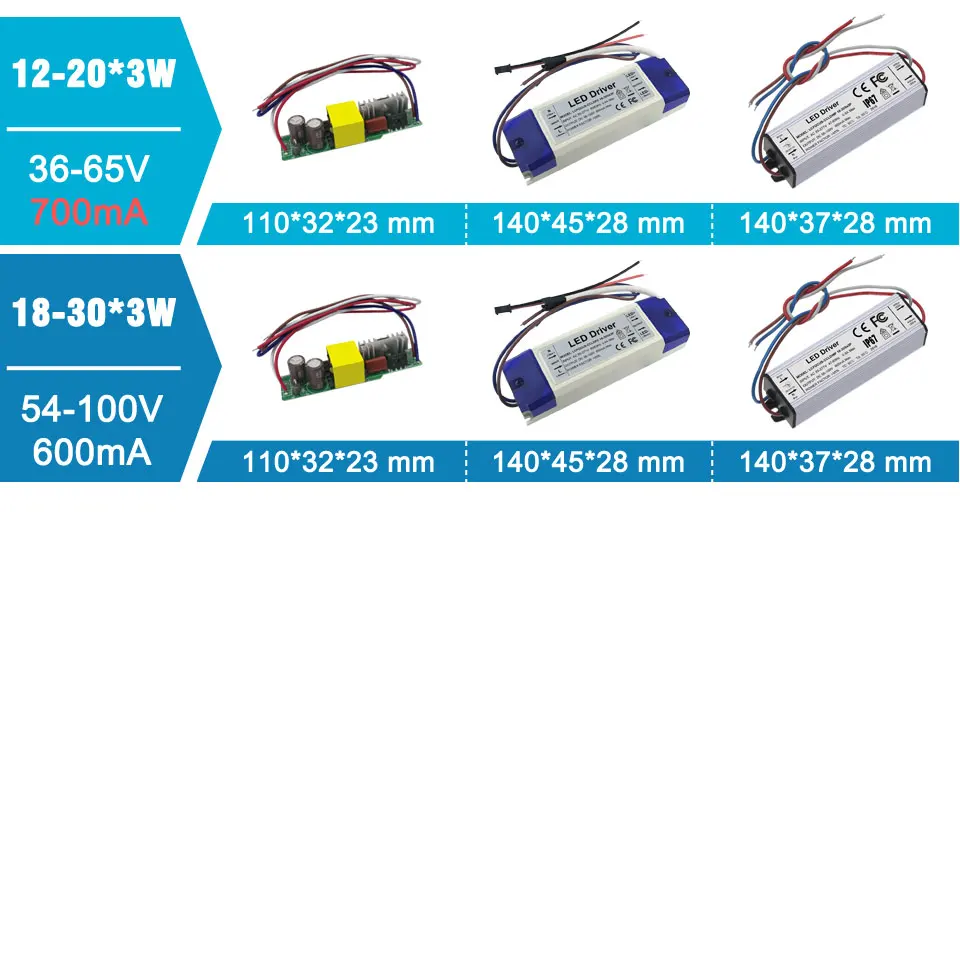 Трансформаторы освещения 3 Вт 12 Вт 15 Вт 18 Вт 24 Вт 36 Вт 48 Вт 60 Вт 90 Вт 600мА светодиодный драйвер 3 Вт светодиодный источник питания для DIY лампы
