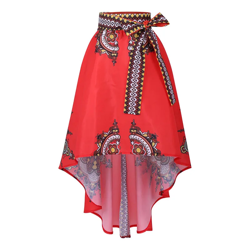 Летняя Повседневная африканская женская элегантная желтая длинная пышная Свободная юбка в стиле ретро с бантом - Цвет: Красный