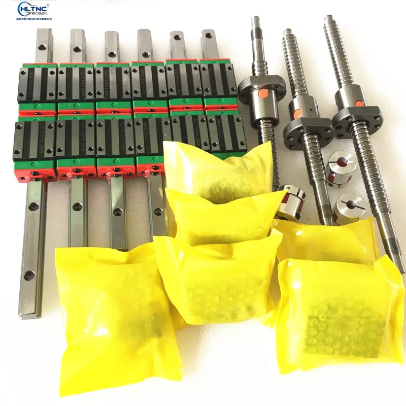 

cnc set HGR25 Square Linear guide sets 12pcs HGH25CA +SFU2005 ball screw+BK BF15 housing Coupling for Spindle motor kit