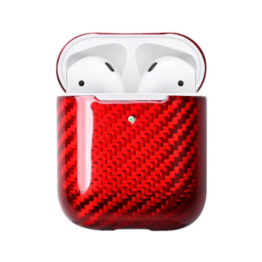 Чехол из настоящего углеродного волокна для AirPods 2 для AirPods Pro, беспроводной Чехол для зарядки наушников, светодиодный чехол из углеродного волокна, аксессуары - Цвет: AirPods2 glossy red