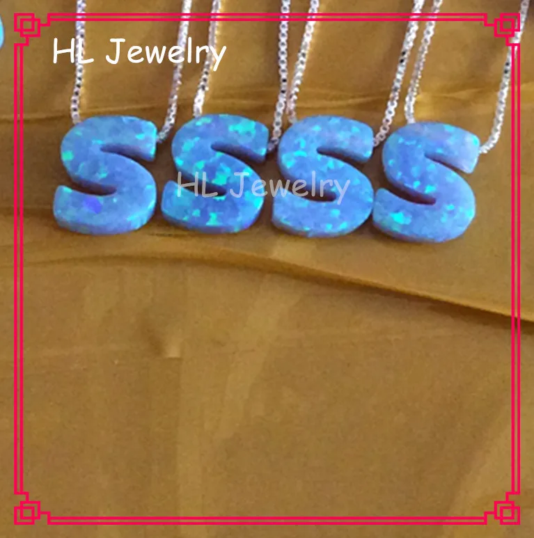 

20PCS/Lot Synthetic Opal Letter 925 S Sterling Silver Necklace