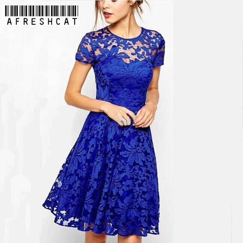 

2019 Spring Women Fashion A-line Lace Dress Hollow Out Solid Vestidos Short Sleeve O-Neck Knee-Length Casual Dress Plus Size 5XL