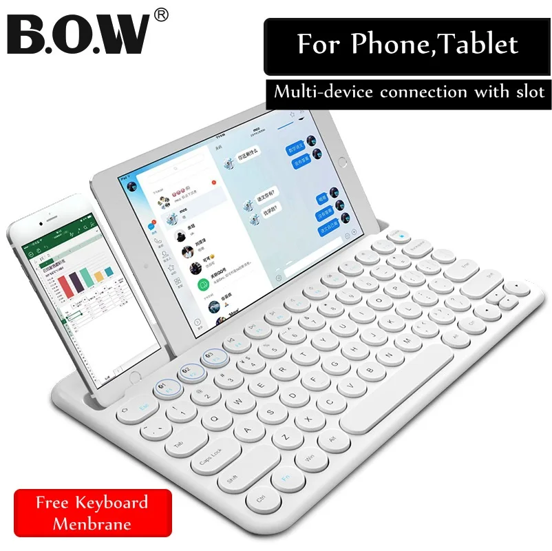 

B O W HB206 Universal Tablet,Mobile phone Bluetooth Keyboard Rechargeable Mute Multi-device Simultaneous Connection With Slot