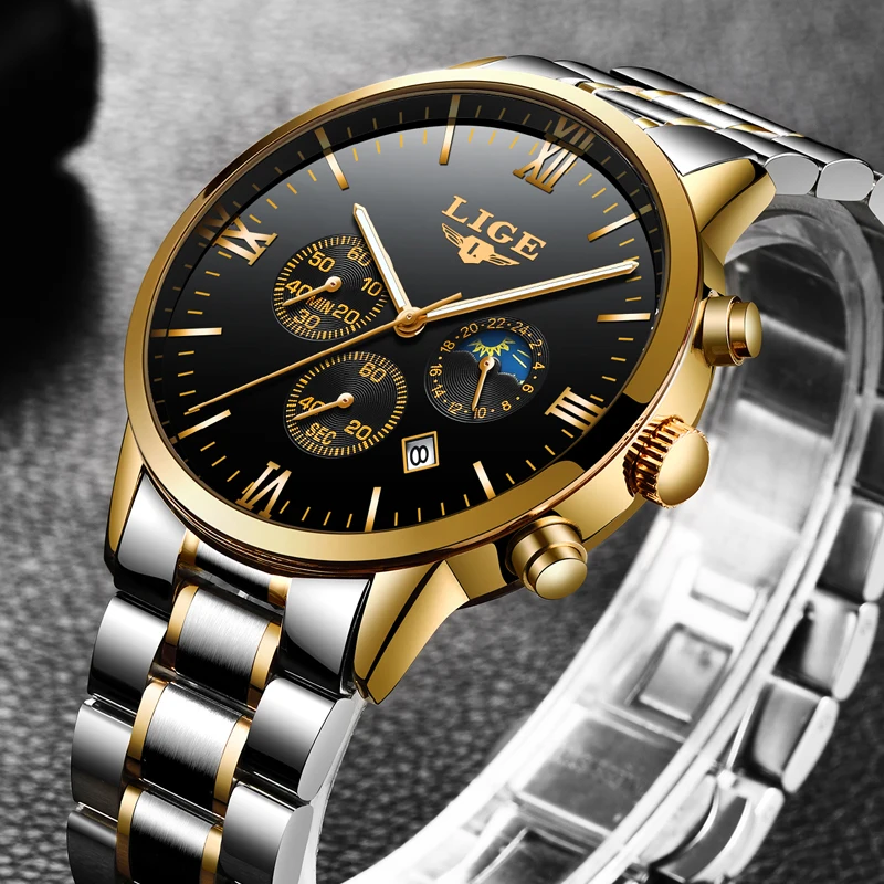 LIGE Men Watches Luxury Top Brand Military Sports Watch Mens Business Waterproof Full Steel Quartz