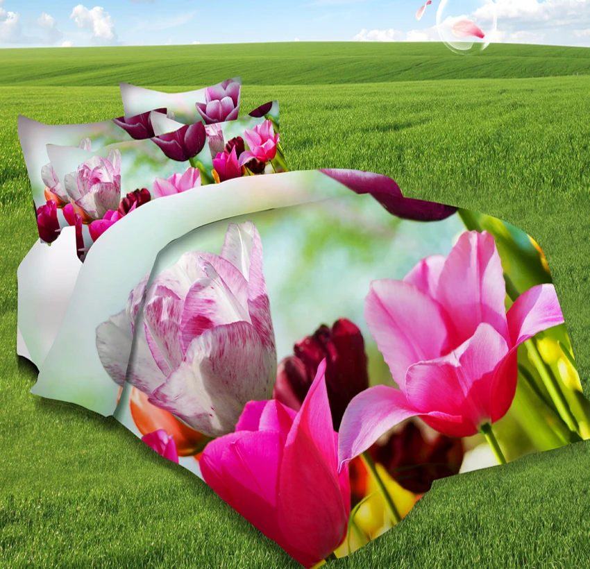 

Blooming pink flowers 3d effect photo bed linen can be customized photo pattern