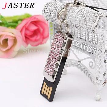 

JASTER metal diamond Crystal USB flash pen drive 8GB 16GB 32GB Jewelry memory stick key chain special gifts for girl lover