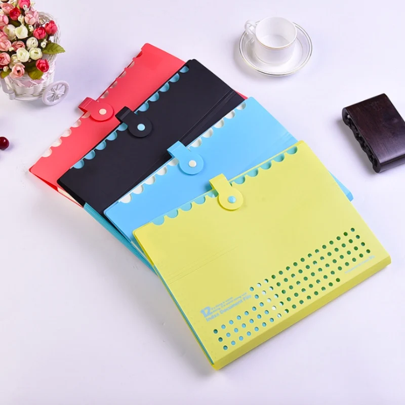 

Creative Simple Student School A4 Bag 12 Pockets Multi-Layer Folder Plastic Paper Clip Portable File Document Bag Paper Storage