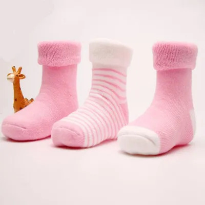 3 пар/лот; хлопковые зимние носки для малышей; теплые мягкие детские носки для новорожденных; 4 цвета - Цвет: Розовый