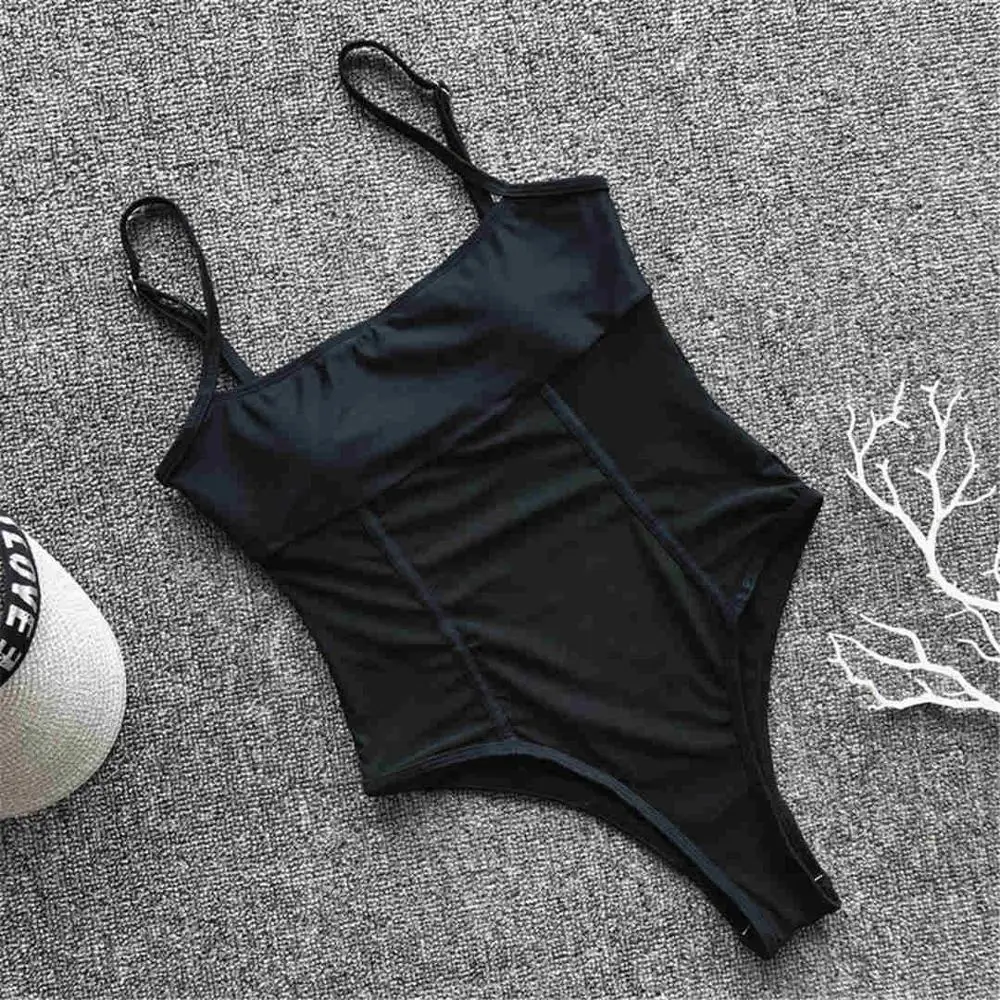 Новая женственная сетчатая прозрачная цельный купальный костюм Женская одежда для плавания женский узкий бюстгальтер без бретелек для купания купальный костюм монокини V1604 - Цвет: Черный